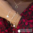 Silver (925) gold-plated bracelet - round plate, two types of chain and pearls