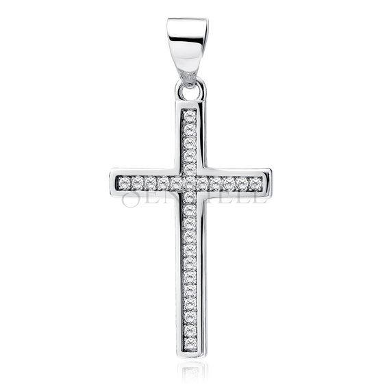 Silver (925) pendant cross with white zirconias