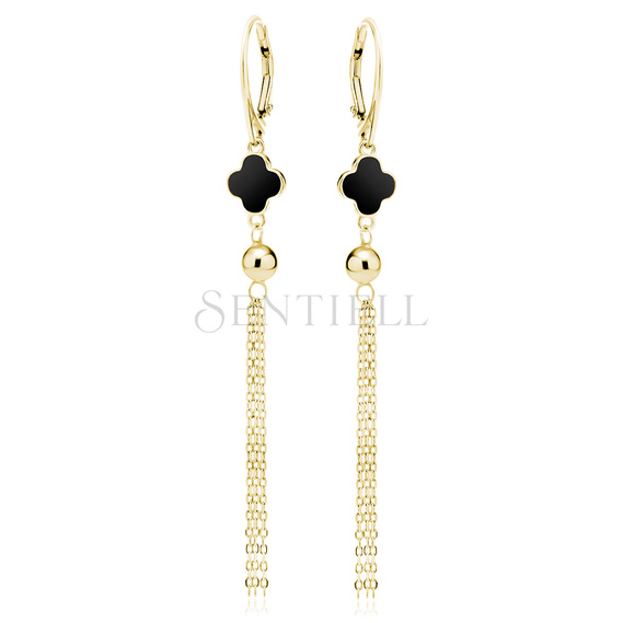 Silver (925) gold-plated earrings with black enamel, ball and chains