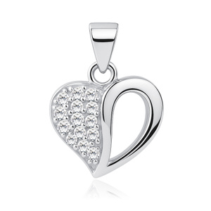 Silver (925) pendant white zirconia - heart with a hole