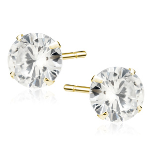 Silver (925) gold-plated earrings round white zirconia diameter 8mm