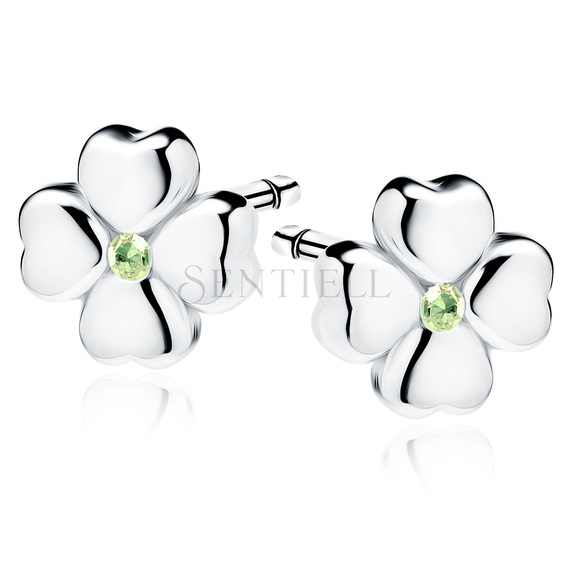 Silver (925) earrings clover with green zirconia