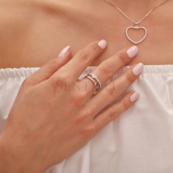 Silver (925) ring - hearts with white zirconia