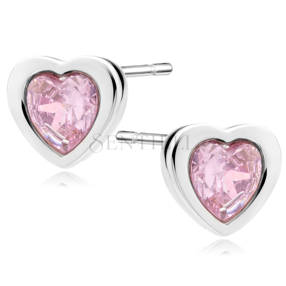 Silver (925) earring hearts with light pink zirconias