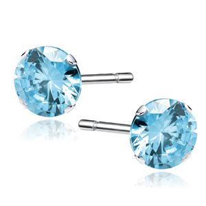 Silver (925) earrings round aquamarine zirconia diameter 7mm