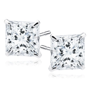 Silver (925) rhodium-plated earrings white zirconia 7 x 7mm square