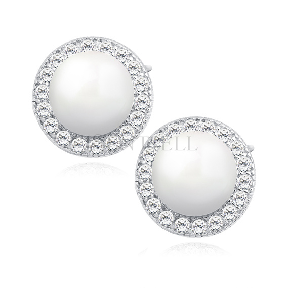 Silver (925) pearl earrings with zirconia