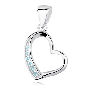 Silver (925) pendant - hollow heart with aquamarine zirconia