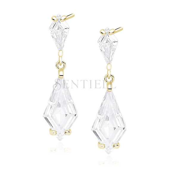 Silver (925) stylish, bridal earrings with zirconia, gold-plated