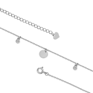 Silver (925) ankle bracelet with three circles and three zironias