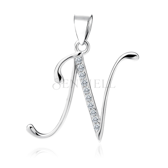 Silver (925) pendant with white zirconias - letter N