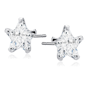 Silver (925) earrings white zirconia 6 x 6mm stars