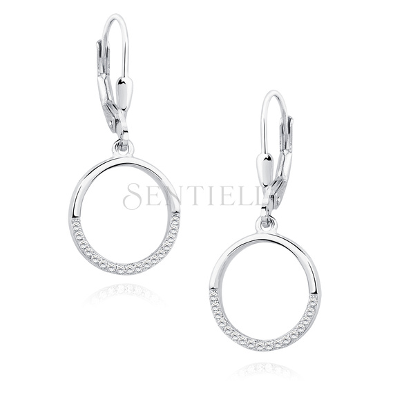 Silver (925) Earrings - cirlce with white zirconia