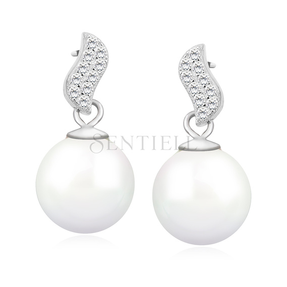 Silver (925) pearl earrings with zirconia