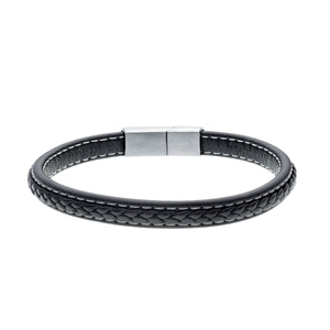 Stainless steel bracelet with leather strap