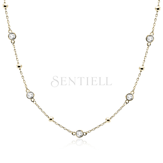Silver (925) gold-plated necklace with balls and white zirconias