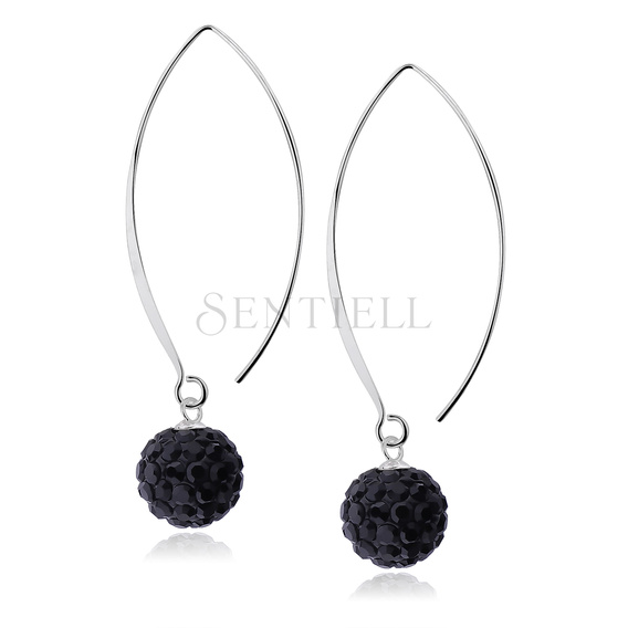 Silver (925) Earrings disco ball 10mm black coloured ear hook