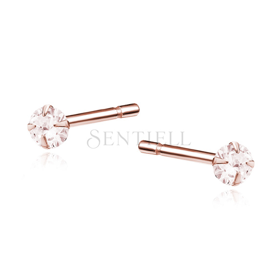 Silver (925) rose gold-plated earrings round zirconia diameter 3mm