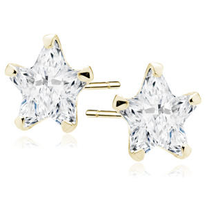 Silver (925) gold-plated earrings white zirconia 7 x 7mm stars