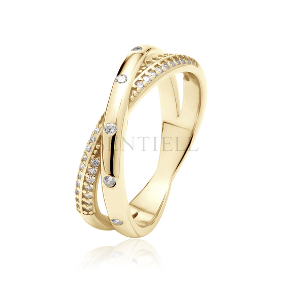 Silver (925) gold-plated ring with white zirconias