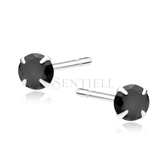 Silver (925) earrings round black zirconia diameter 5mm