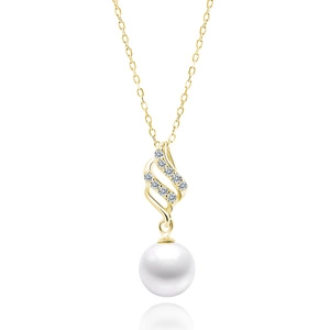 Silver (925) gold-plated necklace pearl with white zirconias