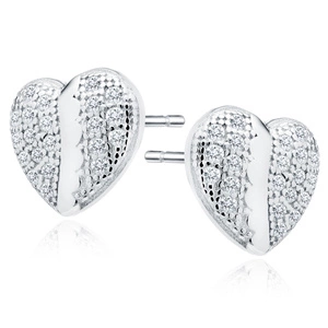 Silver (925) heart earrings with zirconia