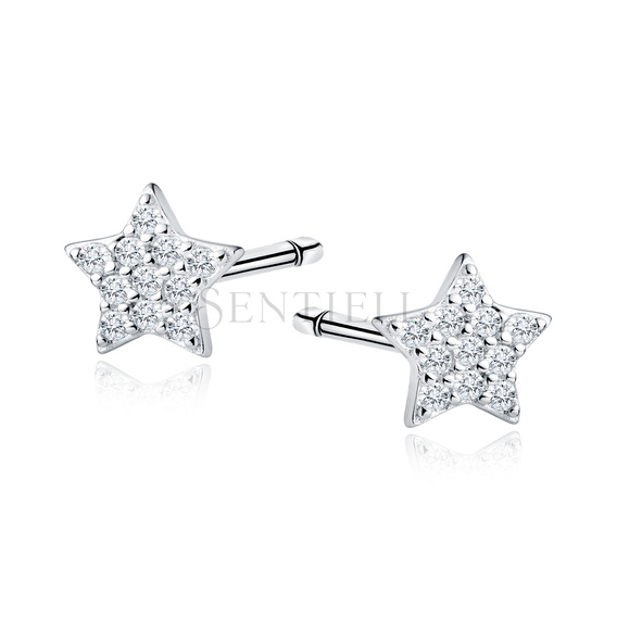 Silver (925) earrings stars with white zirconias