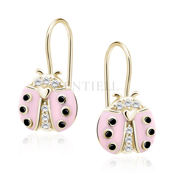 Silver (925) gold-plated earings - pink ladybug with zirconias