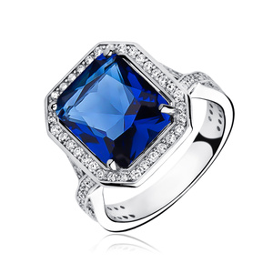 Silver fashionable (925) ring with sapphire colored zirconia