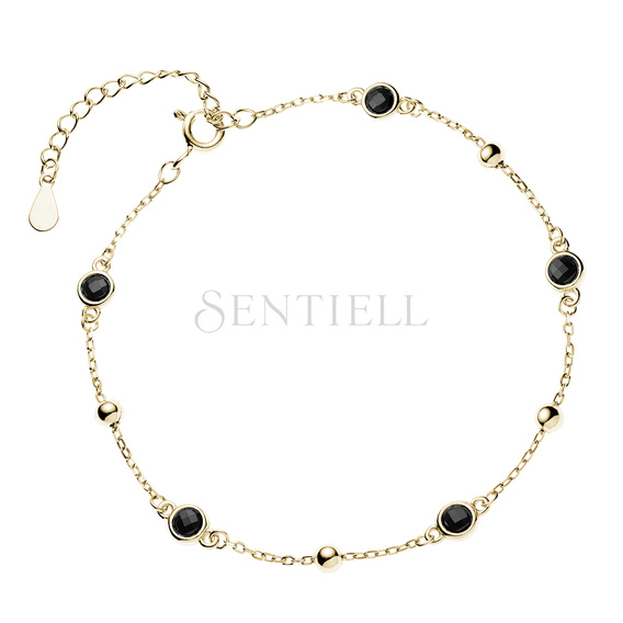 Pulsera de plata de ley 925 chapada en oro con bolas y circonitas negras