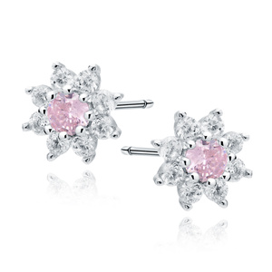 Silver (925) earings - flower with pink zirconia