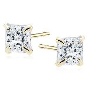 Silver (925) gold-plated earrings white zirconia 4 x 4mm square