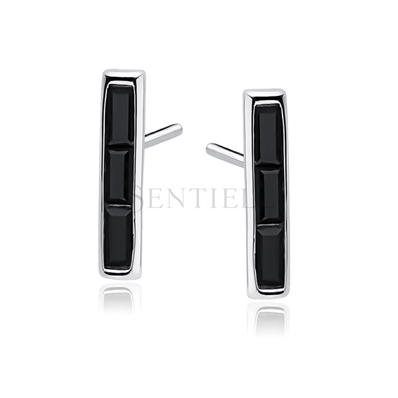 Silver (925) earrings with black zirconia - rectangle