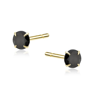 Silver (925) gold-plated earrings round black zirconia diameter 4mm