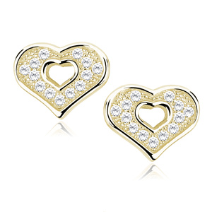 Silver (925) gold-plated heart earrings with zirconia