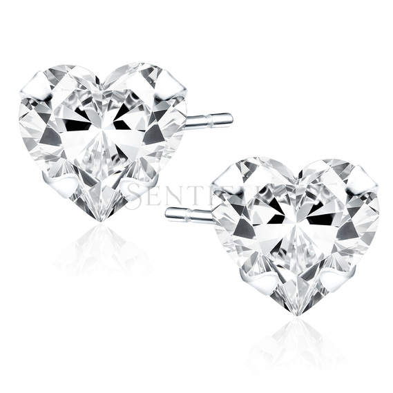 Silver (925) earrings white zirconia 6 x 6mm hearts