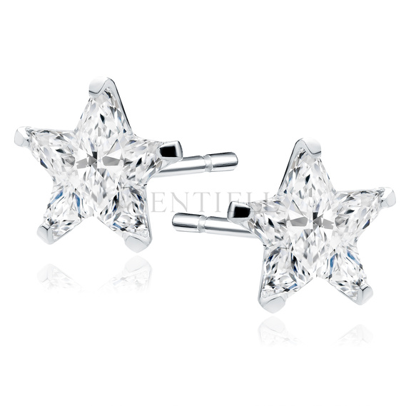 Silver (925) earrings white zirconia 5 x 5mm stars