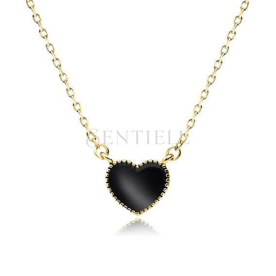 Silver (925) gold-plated necklace - heart with black enamel