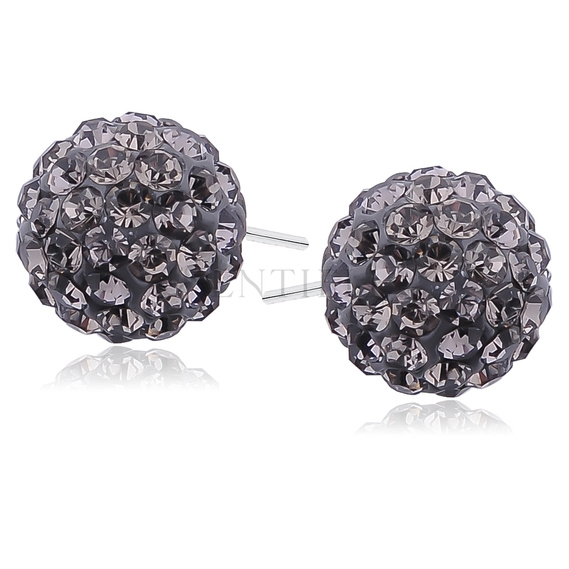 Silver (925) Earrings disco ball 12mm black diamond