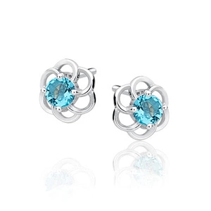 Silver (925) elegant earrings - flowers with aquamarine zirconia