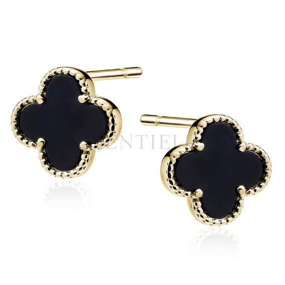 Silver (925) black onyx gold-plated earrings - quatrefoil