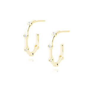 Silver (925) gold-plated earrings open hoop with white zirconias