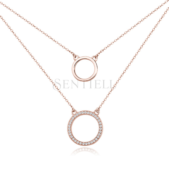 Silver (925) necklace - cirlces with zirconia - rose gold plated