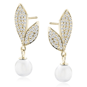 Silver (925) gold-plated earrings with white zirconias and pearl