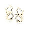 Silver (925) gold-plated earrings cat with white zirconias