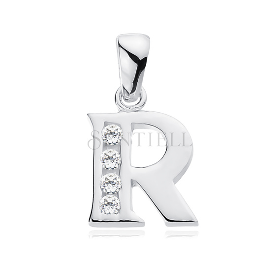 Silver (925) pendant white zirconia - letter R