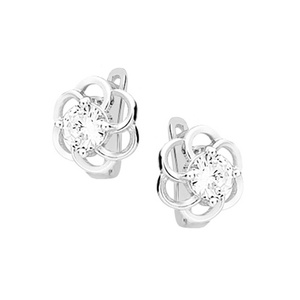 Silver (925) elegant earrings - flowers with white zirconia