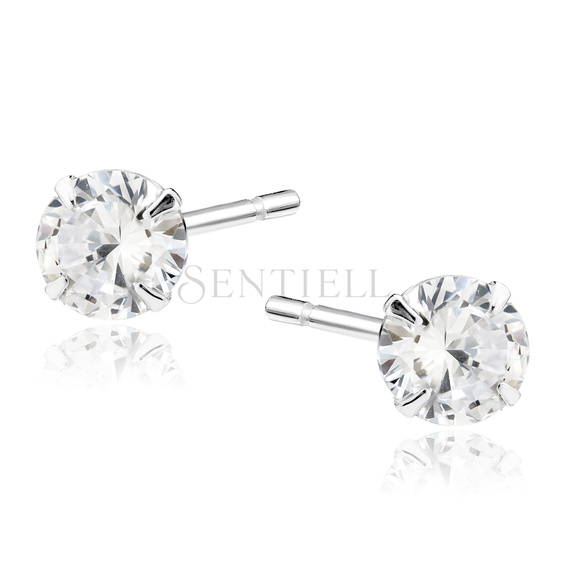 Silver (925) earrings round white zirconia diameter 6mm