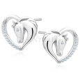 Silver (925) heart earrings - horse with white zirconias